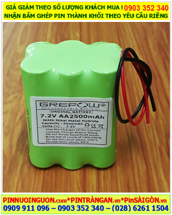 Pin sạc 7.2v-AA2500mAh, Pin nuôi nguồn 7.2v-AA2500mAh, Pin sạc công nghiệp GREPOW 7.2v-AA2500mAh